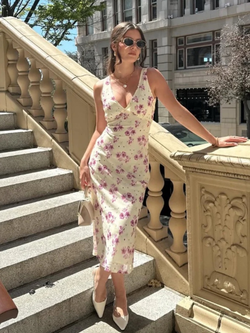 INC Floral Size 8 Pink Rose A line V Neck Evening prom gown summer Dress